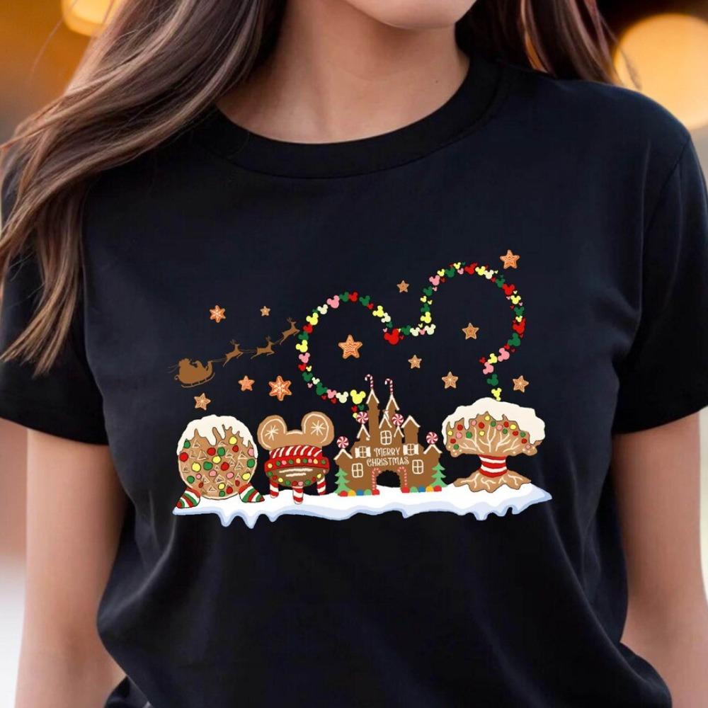 Christmas gingerbread shirt short sleeved round neck casual top washable holiday party women's T-shirt, dwarf gift