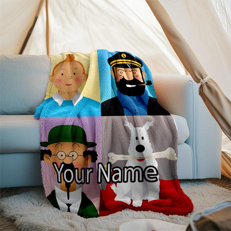 Custom Name Tintin Theme Printed Blanket - Perfect for Couch, Bed, Travel & Outdoor Use | Machine Washable, Cozy & Durable.