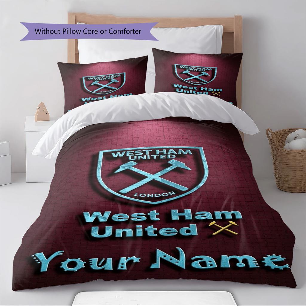 Name Custom West Ham United FC Logo Pattern Bedding Set Quilt Cover Pillowcase Home Decor Gift (1 * duvet cover + 2 * pillowcase, without core)