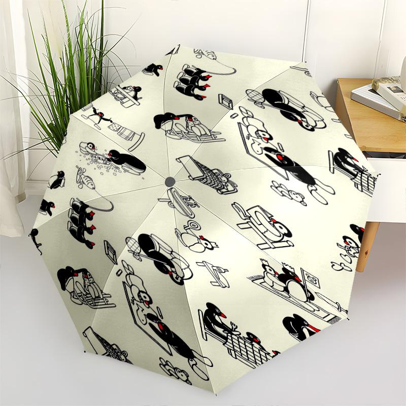 1 PC Automatic Folding Umbrella - Pingu Pattern Portable Foldable Design With 8 Ribs Christmas Birthday Gifts