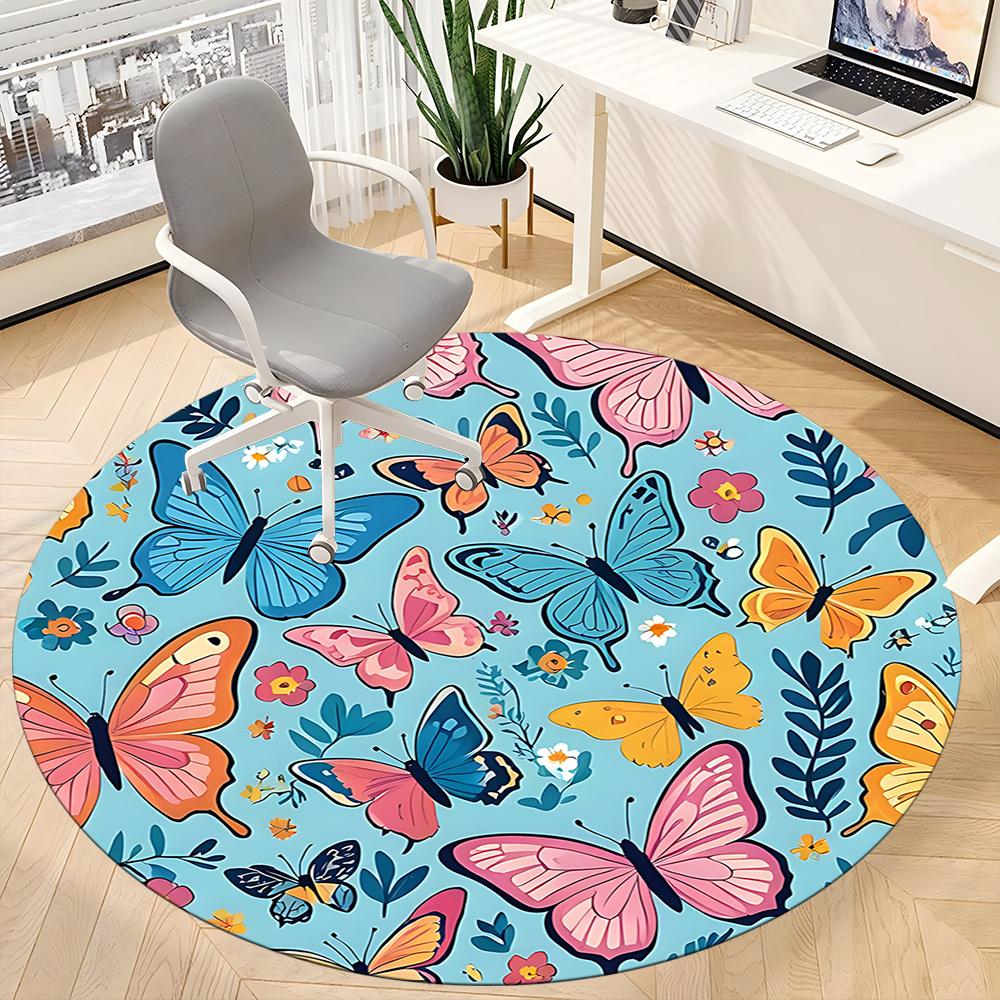 1pc Butterfly Garden Office Round Area Rug, Indoor Mat Suitable ForOffice, Under Office Chairs Bedroom Living Room Home Decor, Room Decot257