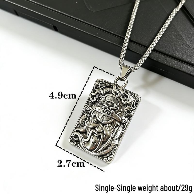Collana Pendente Retro Guan Gong Wu Caishen - Intaglio Drago e Qilin in Stile Nazionale di Alta Gamma