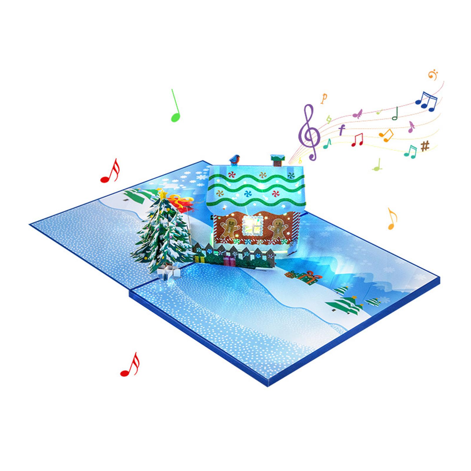

Musical Christmas Card with LED Lights Foldable 3D Popup Greeting Card with Envelope Handmade Invitation Postcard