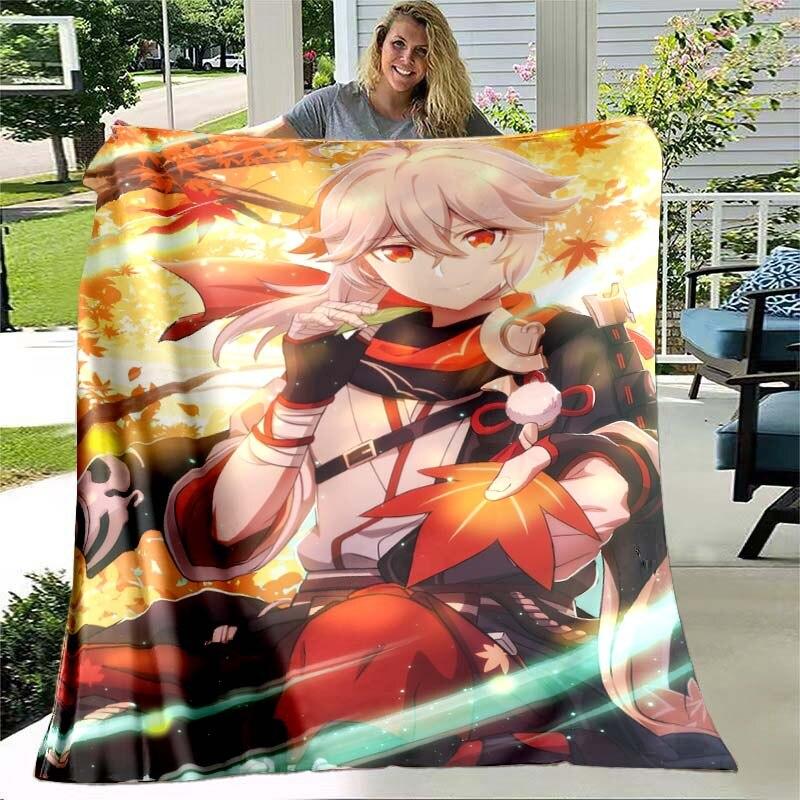 Game Genshin Impact Flannel Throw Blanket Gamer Cartoon Bedspread Smooth Soft Warm Gamer Gift Bed Sofa Home Bedroom Office Decor