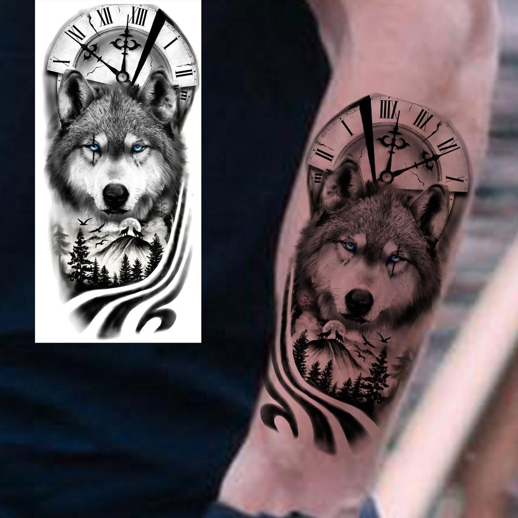 1 Sheet Forest Tribal Wolf Temporary Tattoos For Men Women Arm Leg Tatoos Waterproof Realistic Fake Tattoo Stickers Long Lasting