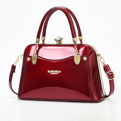 Sac à main en cuir brillant avec cadre en acier, grand sac à main à la mode, sac à bandoulière simple