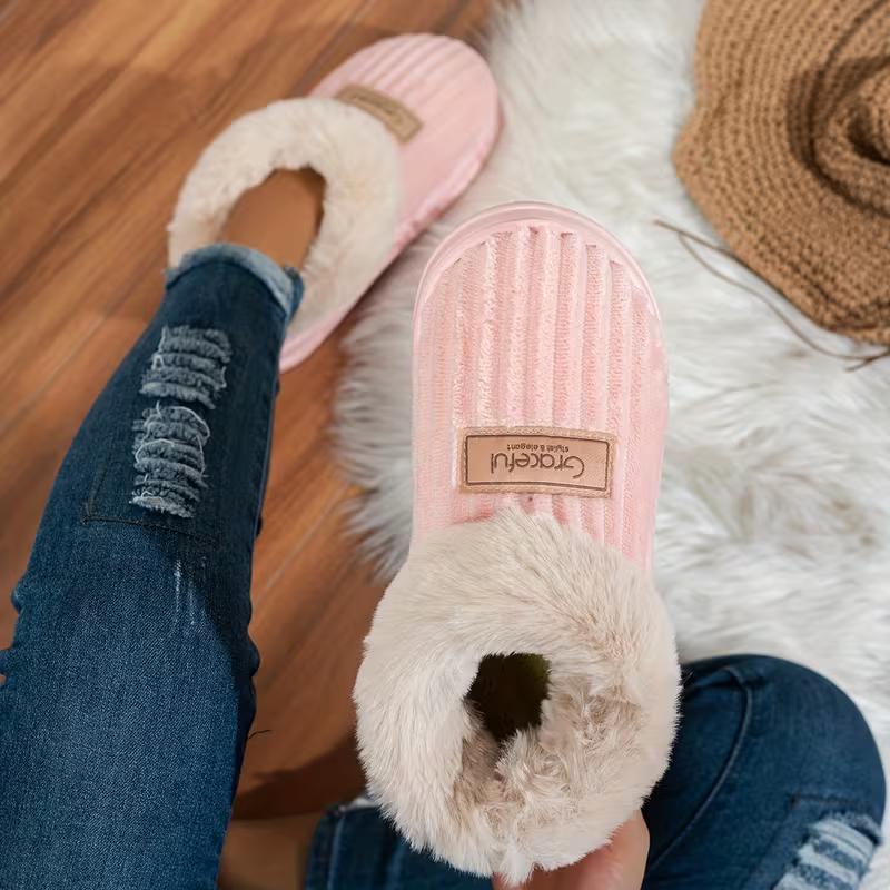 Winter Warme Pantoffels met Dikke Zool - Antislip Zool & Zacht Gedempt, Knusse Binnen/Buiten Huisschoenen met Ronde Comfortabele Hak