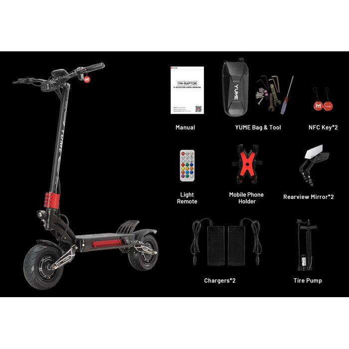 Patinete eléctrico YUME para adultos, motor dual de 3000 W, EBS, frenos de disco hidráulicos, amortiguadores hidráulicos