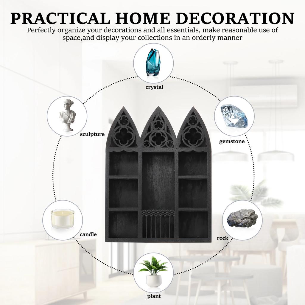 Wall Mounted Crystal Display Shelf Wooden Floating Shelves Gothic Bohemian Crystal Wall Holders for Home Living Room Decorative