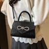 Foreign Style Simple Solid Color Bow Sewing Line Less Fashion Casual Oblique Span Shoulder Portable Small Square Women's Bag