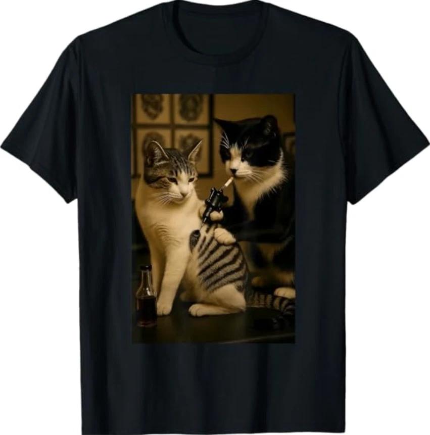 Vintage Cat Smoking Tattoo Inked Kitty Artist Funny Meme T- Shirt L