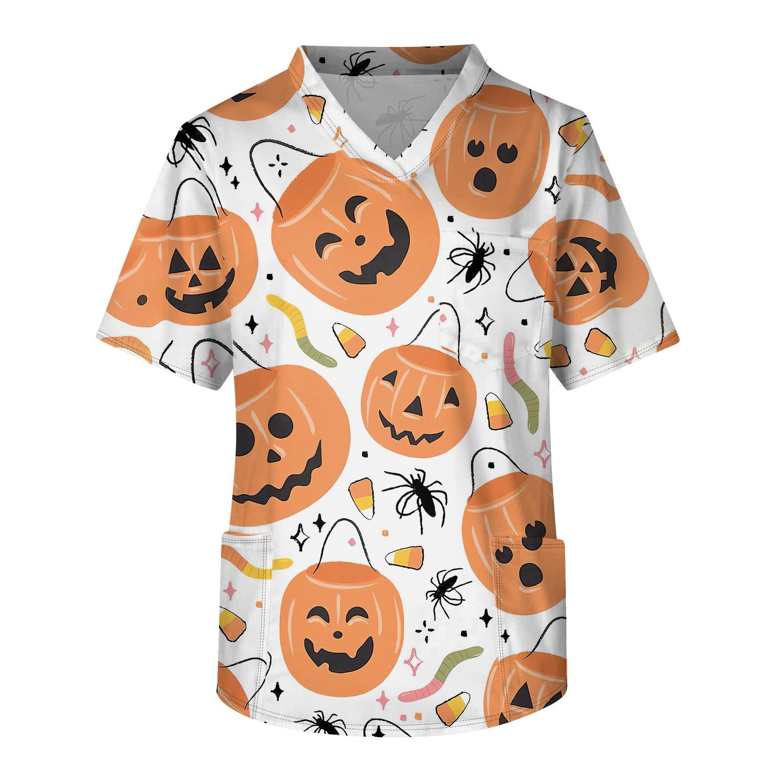 

Мужской топ с короткими рукавами и v-образным вырезом на Хэллоуин с принтом на груди и карманом для ухода за кожей XXXL белый