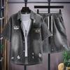Men's High-Quality Summer Harajuku Denim Set: Shirt & Shorts (2026)