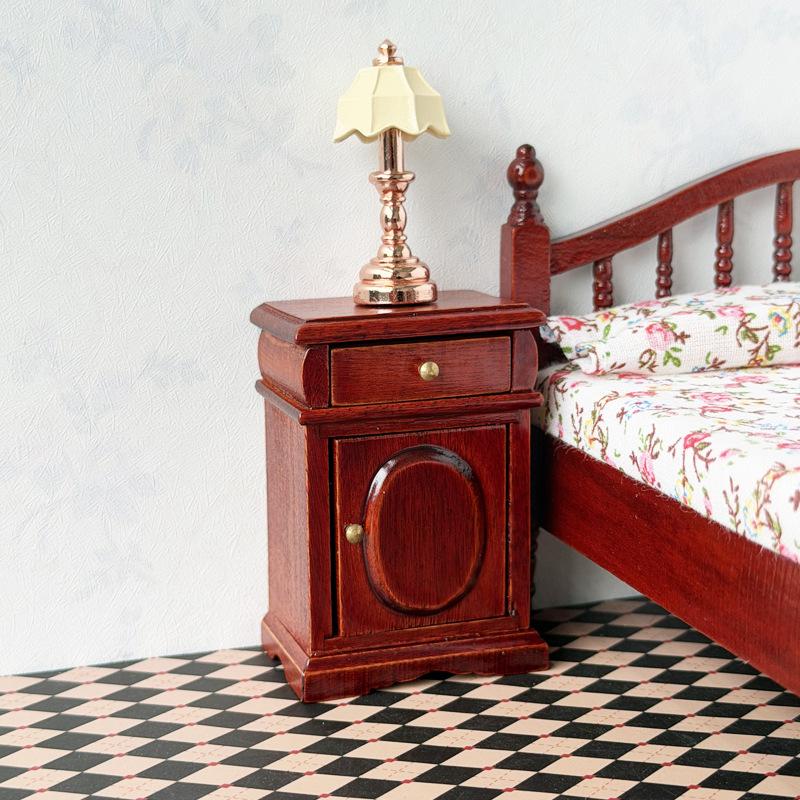 Dollhouse Mini Storage Nightstand Simulation Redwood Realistic Furniture 1Pcs for Doll House Collection Display