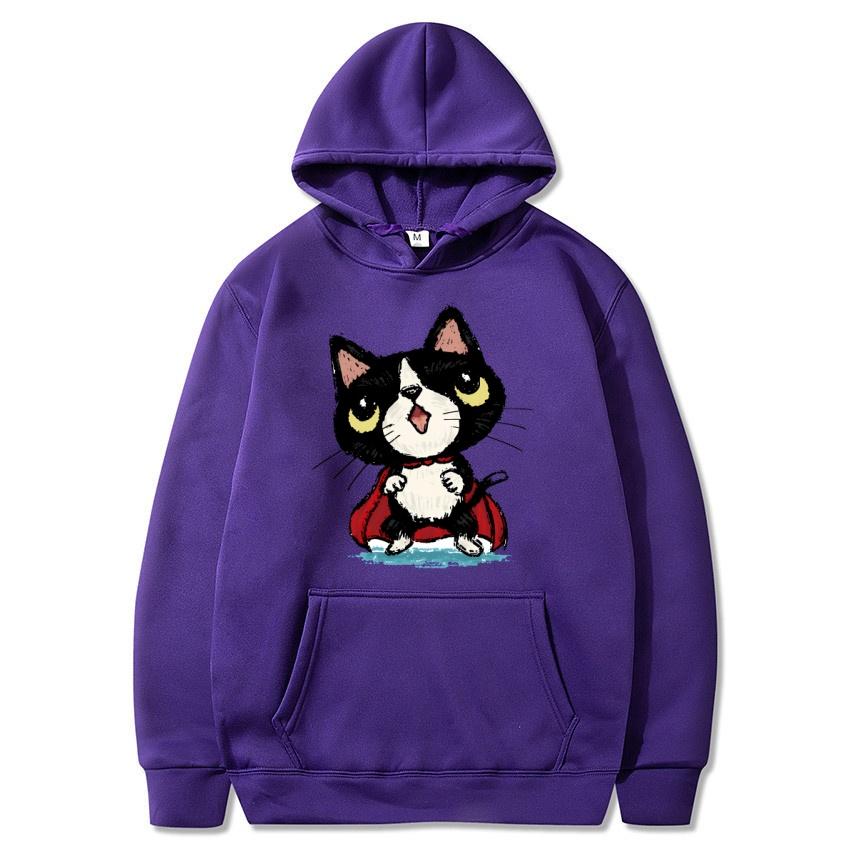 Autumn and winter cat cartoon printed hoodie classic style college style men's and women's pullovers daily fashion warm hoodie