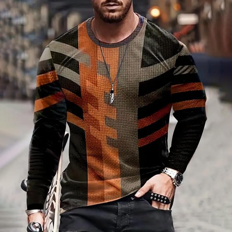 Men's Long Sleeved T-shirt 3D Personalized Round Neck for Spring Autumn Loose T-shirt Trendy Men's Clothing Shirt