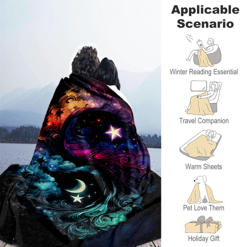 1pc Cosmic Yin-Yang Flannel Blanket, Comfortable and Warm Blanket, for Camping Sofa Bed and Couch Office015