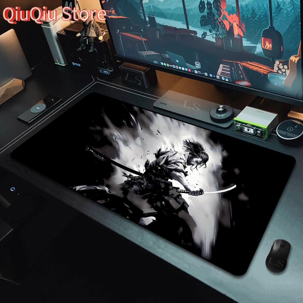40*90cm Gaming Samurai Oni Mouse Pad Japan Mask Girl Deskmat Large Gamer Professional Premium Mousepad Speed Control Accessories