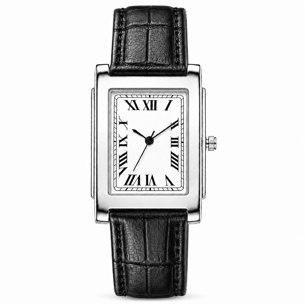 Classic Business Men Watch Square Roman Numeral Dial Leather Belt Analog Male Quartz Wristwatch Elegant Dress Watches for Man