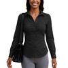 Women's Slim Fit Button Down Shirt Long Sleeve Collared Blouse Stretchy Office Workwear Top with Ruched Front Design