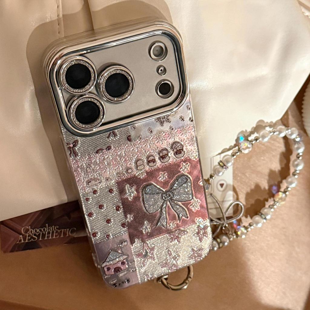 Blue Butterfly Pearl Bracelet Phone Case for iPhone 16, iPhone 17, iPhone 17 Pro Max