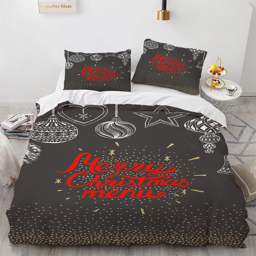 Merry Christmas Printed Duvet Cover Set For Kids Teen Christmas Gift Party Polyester Bedding Set With Pillowcase King Queen Size