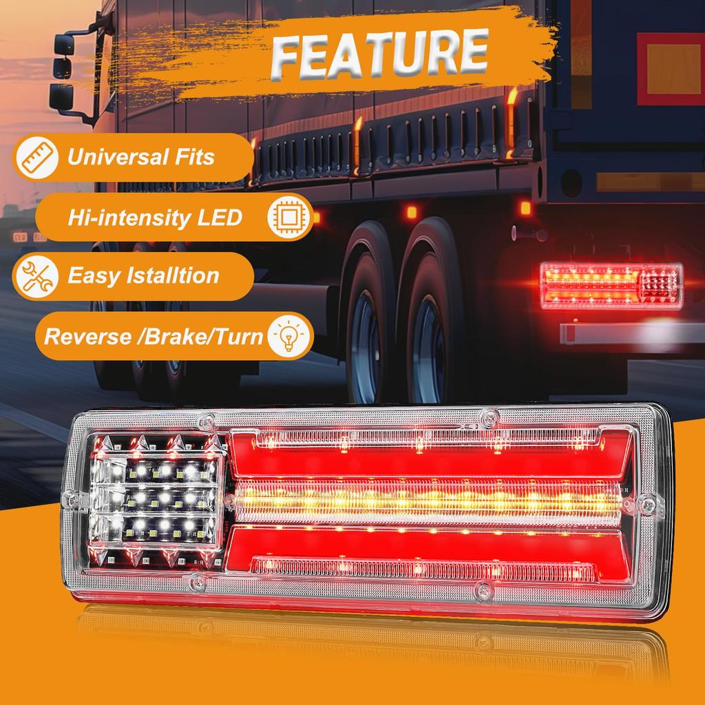 Ygmylandbb LED Truck Tail Sequential Flowing Turn Tail Brake Small Turn Rear Combination Lights for and Square Universal Vehicle Inspection Set of 2