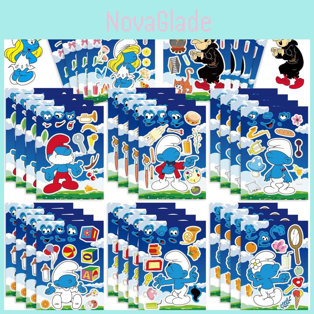 Cm2307023 Cute Cartoon Smurf Themed Interactive Puzzle Diy Sticker Fun Pack