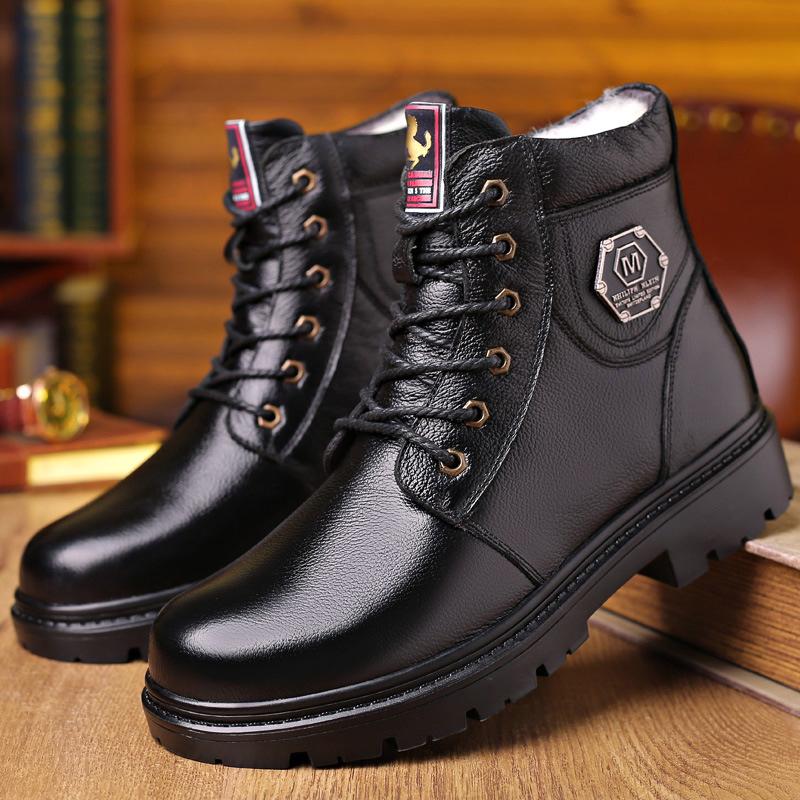 

2024 зимние новые шерстяные бархатные утолщенные теплые высокие хлопковые ботинки мужские из натуральной коровьей кожи Martin boots 38 чёрный