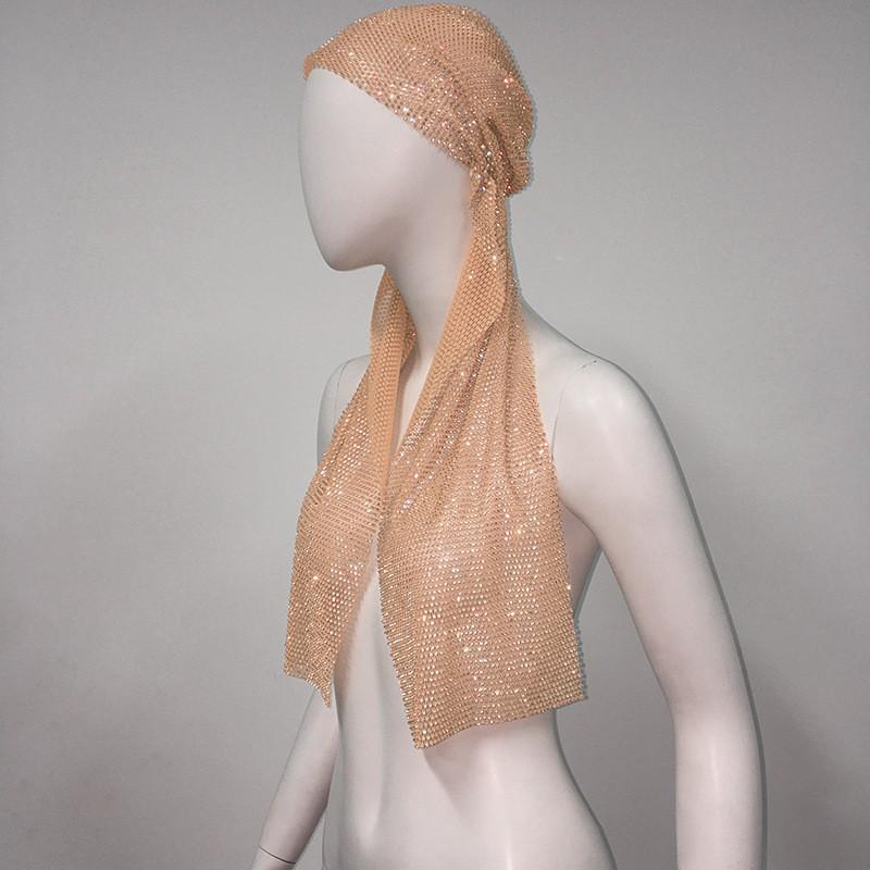 Womens Elastic Rhinestone Pirate Hat Long Tail Headscarf Music Performance Unisex Headwear