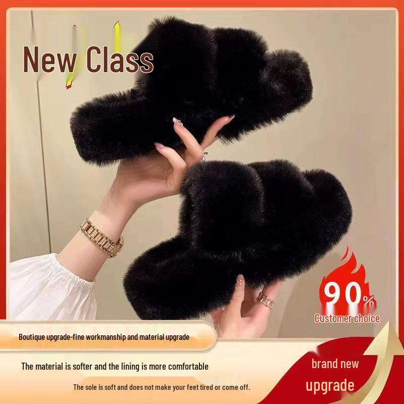 2025 Women's Trendy Plush Thick-Soled Furry Slippers for Autumn/Winter