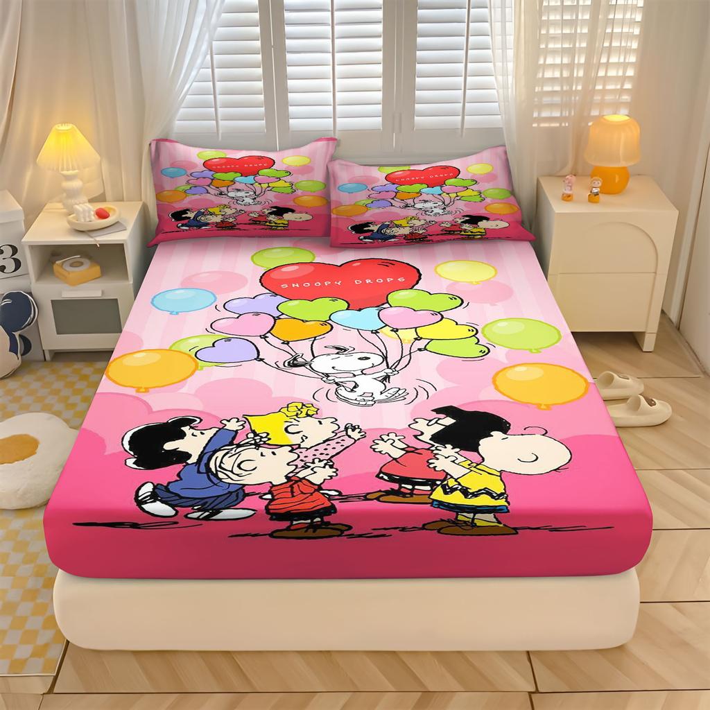 Snoopy  With Pillowcase Fitted Sheet 3D Children'S Bedding Set  Polyester 2/3Pcs Comforte Bed Cover Full Set