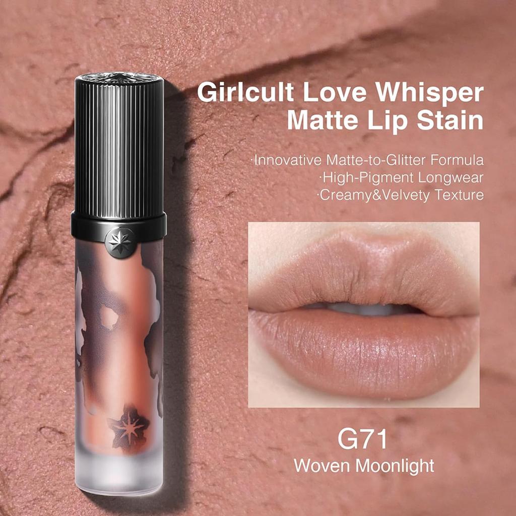 Girlcult Love Whisper Matowy Płynny Szminka Aksamitnie Miękki Matowy Tint do Ust Lekki Nie Wysuszający Długotrwały Wykończenie Soft Focus do Odważnego Codziennego Makijażu Prezent