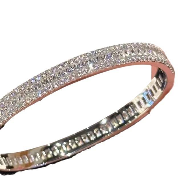 Light Luxury High-End Silver Full Diamond Square Diamond Bracelet Luxury Inlaid Diamond Exquisite Heavy Industry Luxury Temperament Bracelet