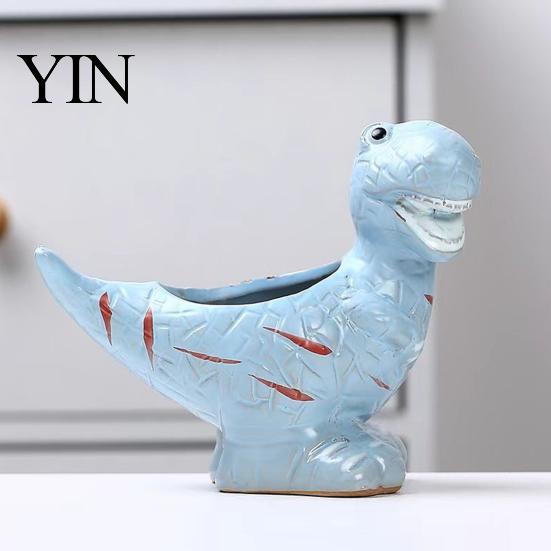 Stabiler Keramik-Sukkulenten-Übertopf Dinosaurier-Topf, Cartoon-Blumentopf mit Drainageloch, Niedlich Klein für Fensterbank Dino-Pflanze Sukkulenten,