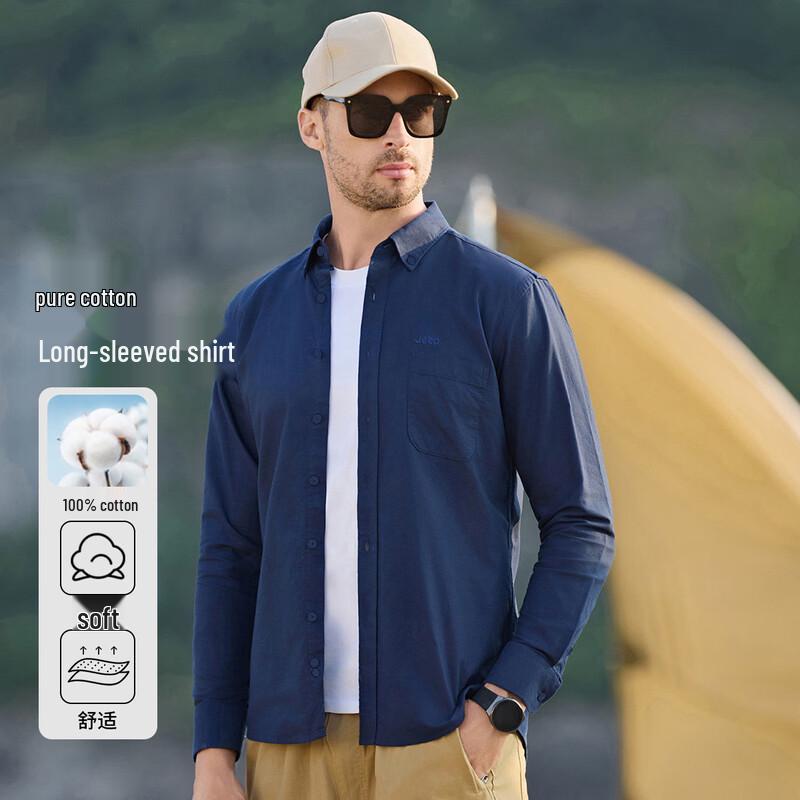 JEEP Men s Pure Cotton Long Sleeve Casual Oxford Shirt L