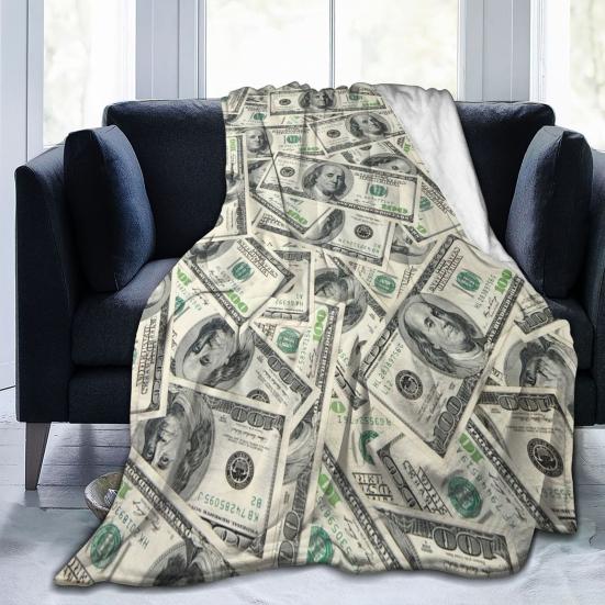 Creative U.S. Money Blanket, Single-Sided Thickened Polyester Throw Blanket, Soft Warm Nap Blanket for Sofa Bed Couch