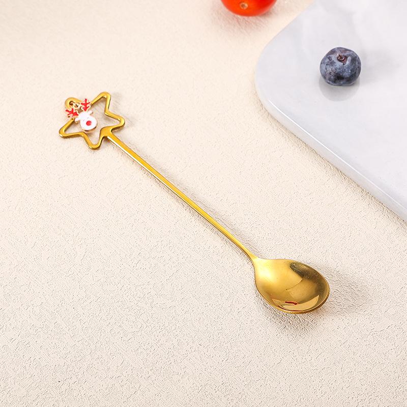 Christmas Dessert Spoon Fork Stainless Steel Cartoon Lovely Santa Gingerbread Man Afternoon Tea Coffee Spoon Fork Christmas Gift