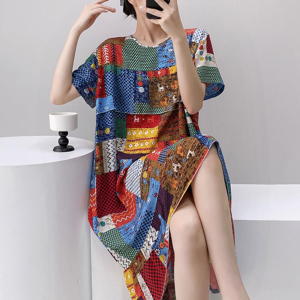 Plus Size Womens Nightgowns New Cotton Silk Nightdress Summer Casual Loose Sleepshirt Comfortable Lounge Wear