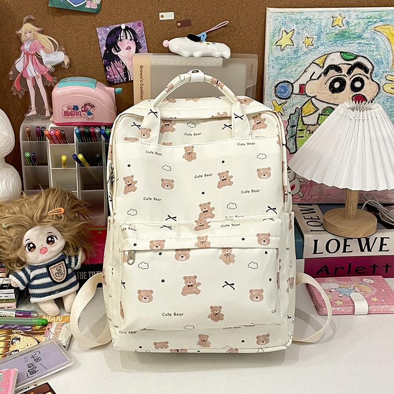Schoolbag Cartoon Cute Bear Backpack Female Japanese Large Capacity Anti-splashing Computer Bag Casual Handbag Travel Tide