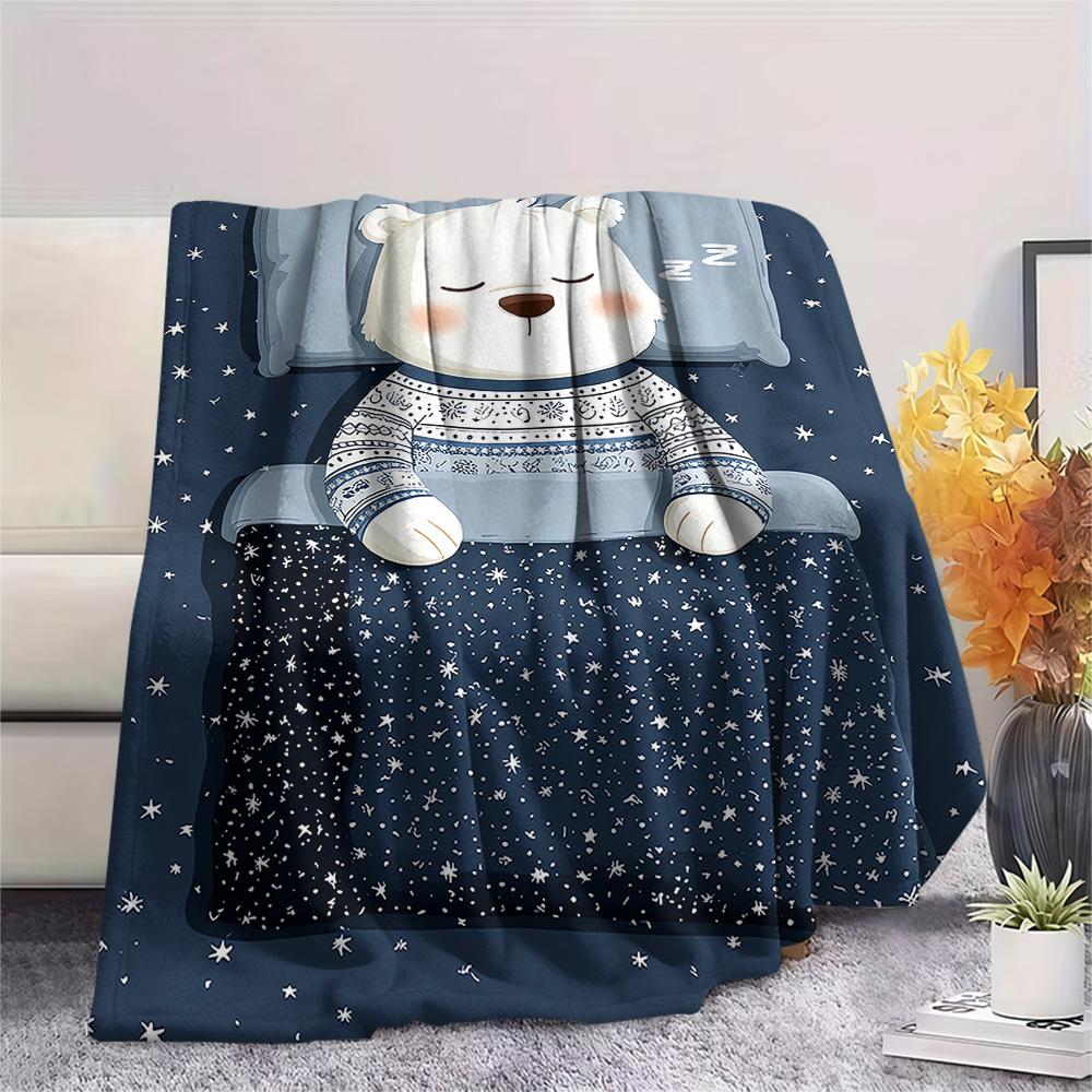 Polar Bear Print Flannel Blanket, High quality Comfortable for All Seasons, Home Decor, Warmth and Comfort, Perfect for Christmas Gifts
