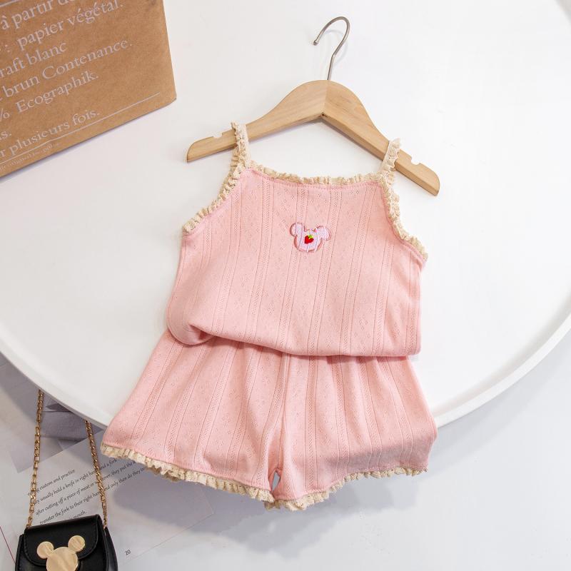 Girls Summer Breathable Cotton Camisole Pajama Set Thin Cool Vest Sleepwear For Kids Baby Home Clothes 80cm