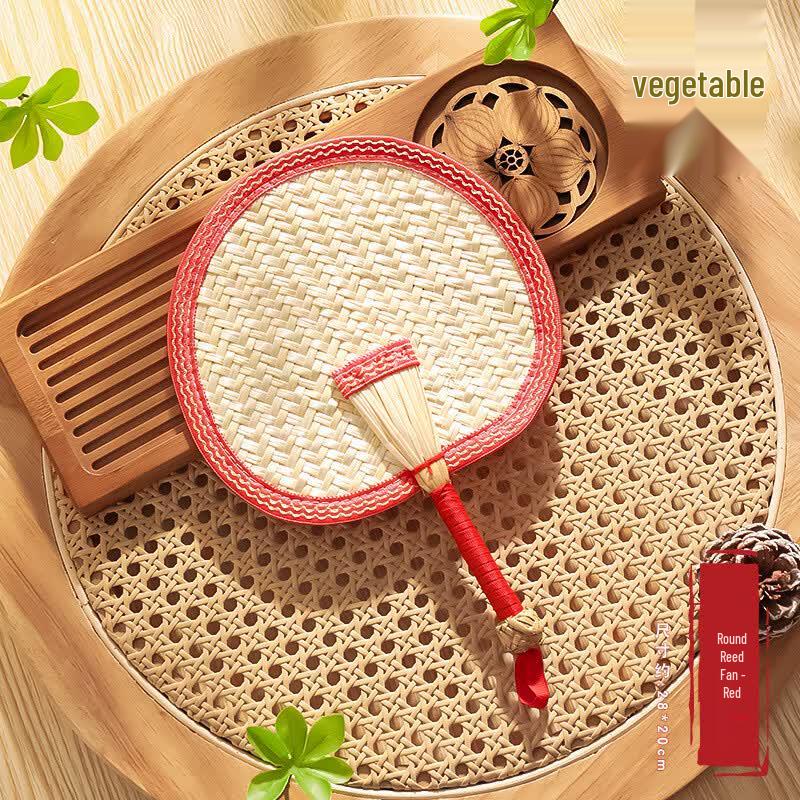 NongTuo Traditional Round Palm Leaf Hand Fan with Colored Edge