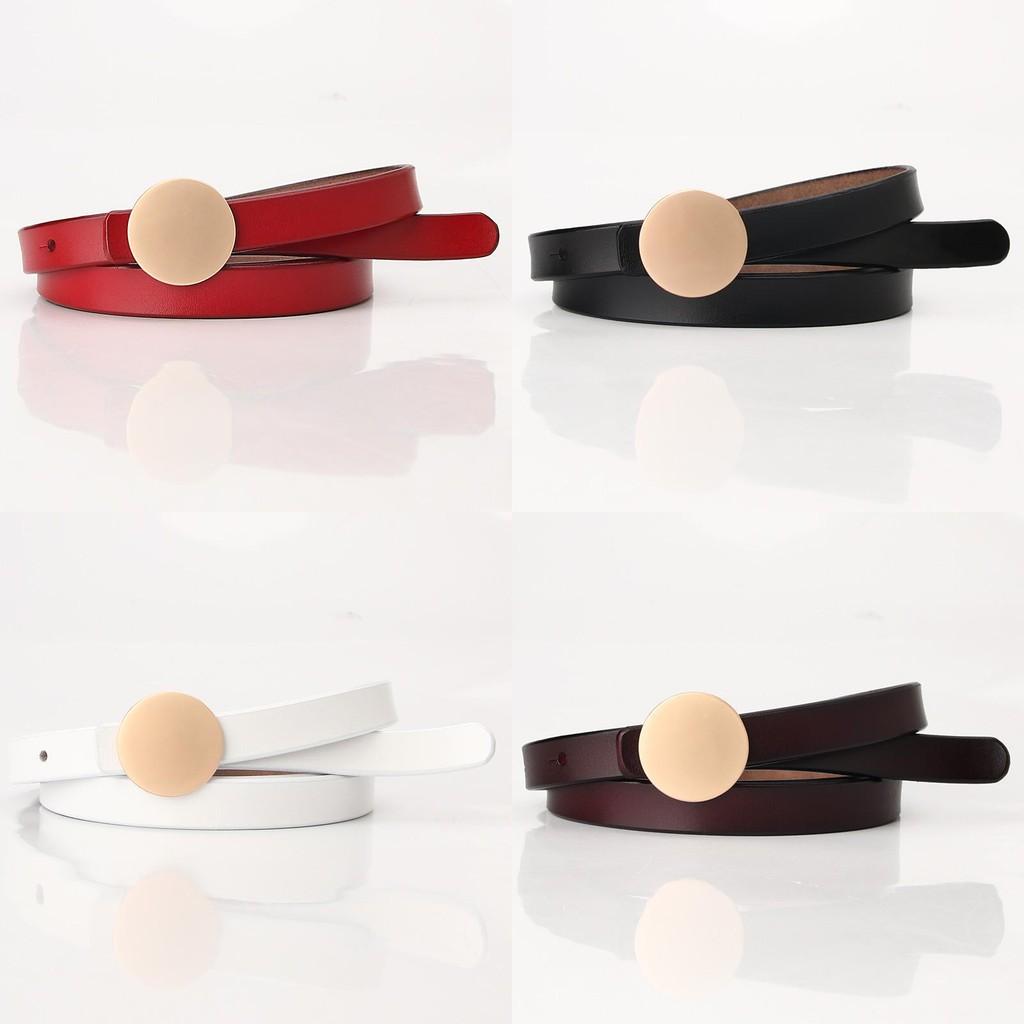 Womens Slim Leather Belt For Dress With Circular Snap Button Design For Business And Casual Looks