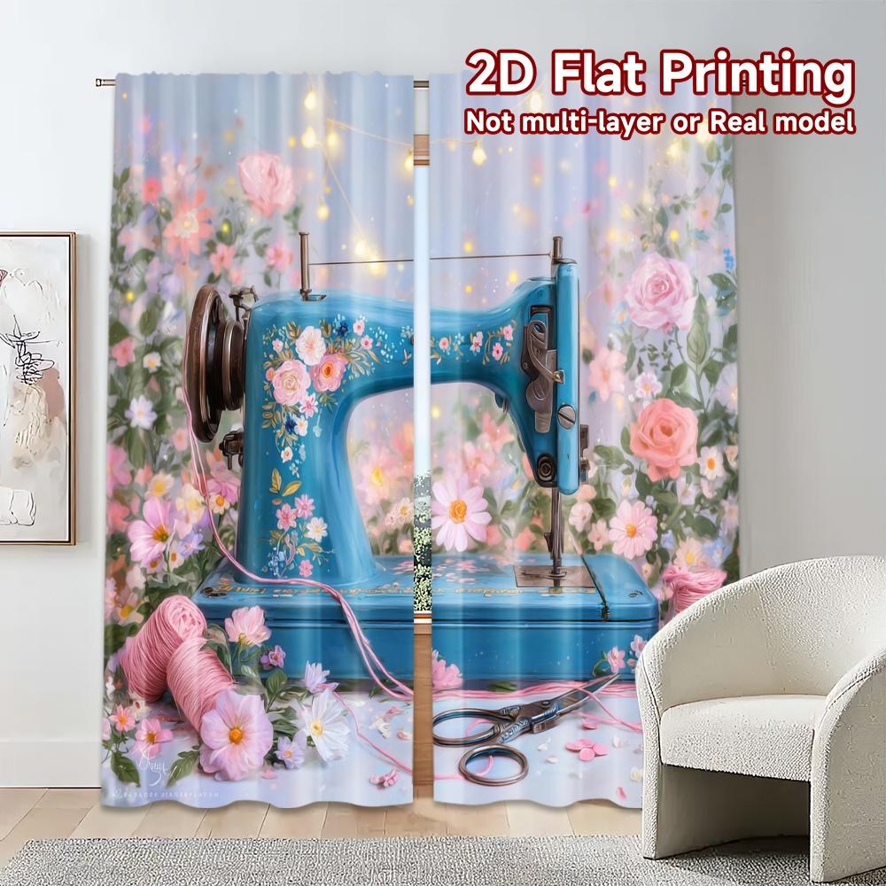 2pcs, 2D FLAT PRINTING Curtains (Without Rod) FloralSewing Chic Curtain Chic Semi-Sheer Curtains Outdoor Decorations Decorative