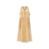LANGZI Floral Sleeveless Shirt Collar Midi Dress
