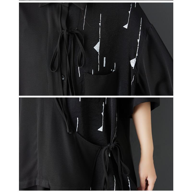 DIMANAF 2026 New Summer Autumn Plus Size Women Blouse Shirt Fashion Lady Tops Tees Loose Oversized Casual Button Print Black Shirt
