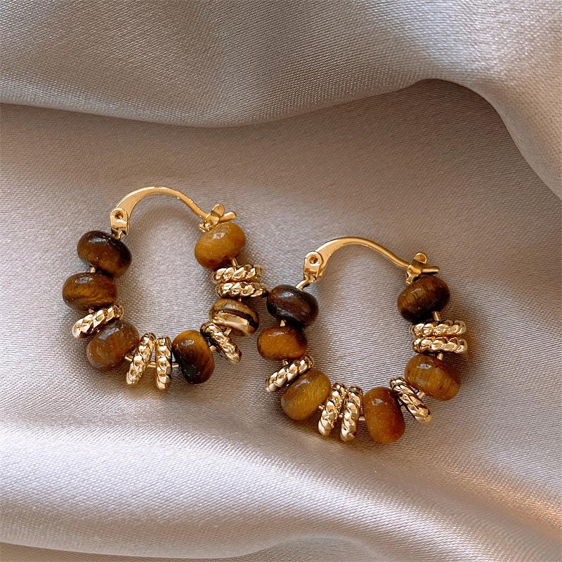 Mellerd Tiger's Eye Ear Cuffs: Luxury Vintage Spliced Circle Earrings