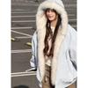 American Style PU Leather Fur Collar Cotton Jacket - Unisex Winter Outerwear, Velvet Lined, Thickened for Warmth.