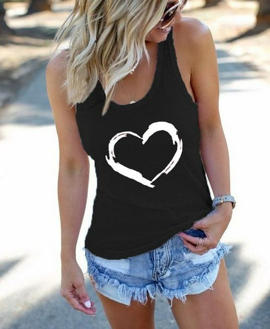 Women's Summer Heart Print Spaghetti Strap Vest